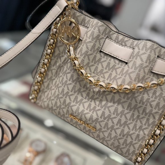 Michael Kors MINA Small Belted Chain Shoulder Crossbody Bag MK Light Cream Multi - Picture 5 of 12